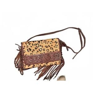 American Darling Envelope Hand Tooled Hair On Leather Crossbody Bag